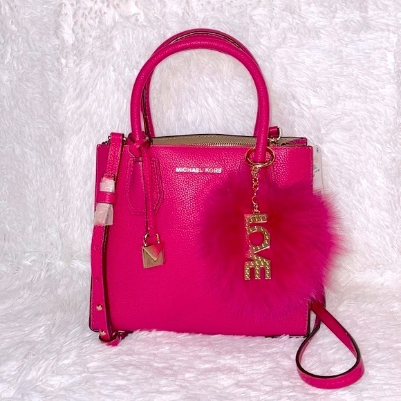 New Michael Kors Mercer Kors Studio Medium Messenger and Love Charm Fur Pom Pom - Picture 2 of 16